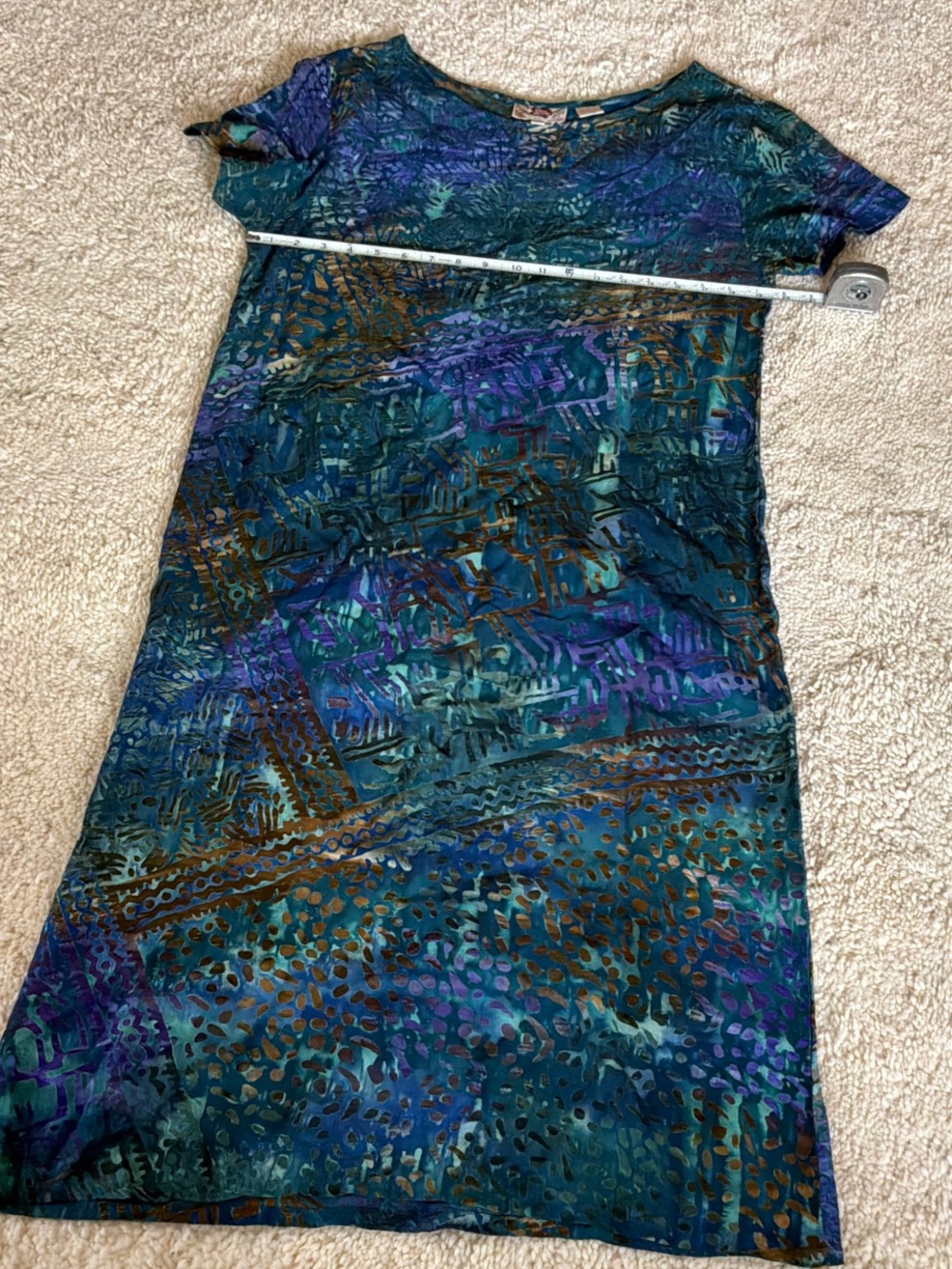 Hilo Hattie Hawaii Teal & Purple Short-Sleeve Midi Dress Fits M-L